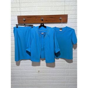 Nikki Womens Skirt Suit Blazer With Inner Tops and Skirt Bundled Blue 14P
